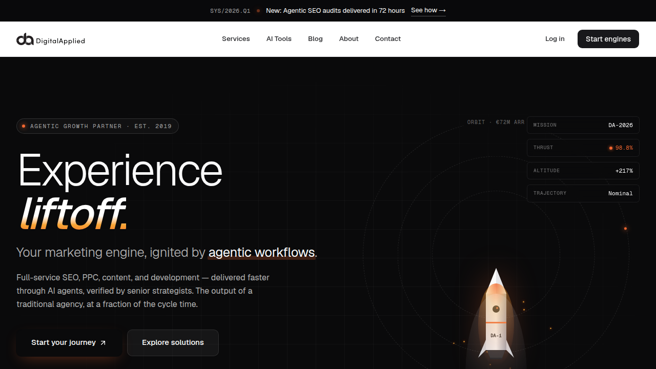 A screenshot of Digital Applied's homepage, a resource for insights on synthetic data and AI training.