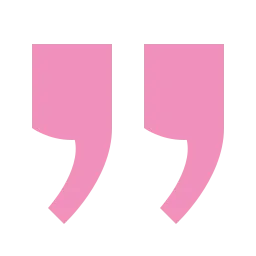 Pink quotation mark symbol on a transparent background.