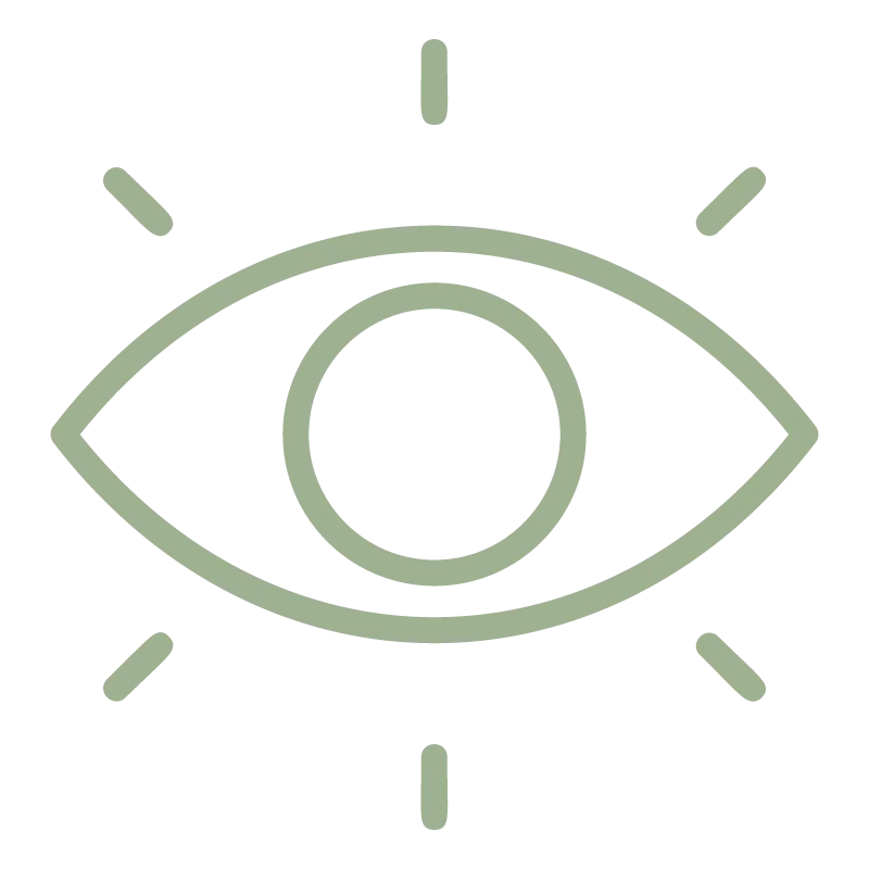 Green outline of an eye with radiating lines around it symbolizing vision or awareness.