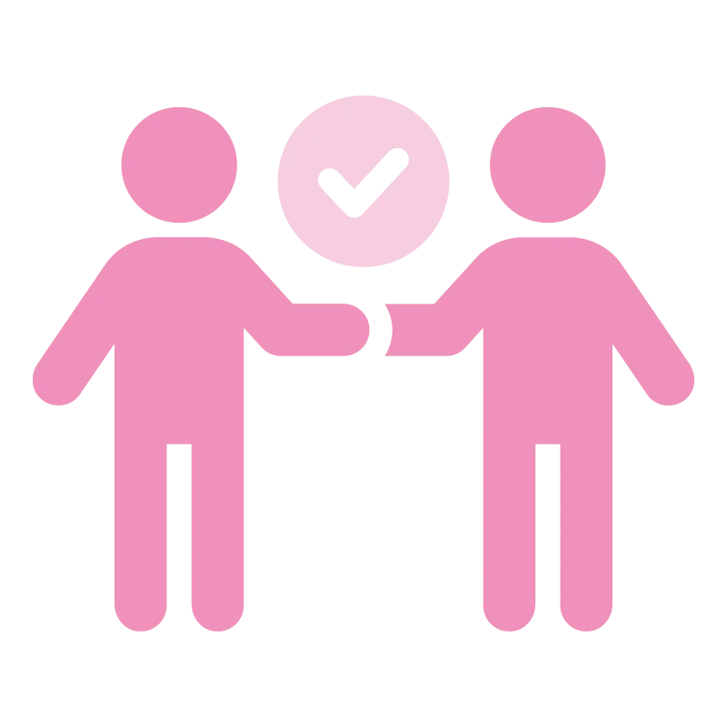 Icon of two people shaking hands with a check mark circle above them.