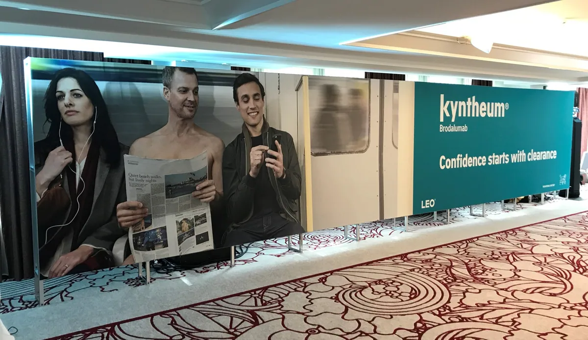 Long printed graphic wall built with T3 in a hotel function room