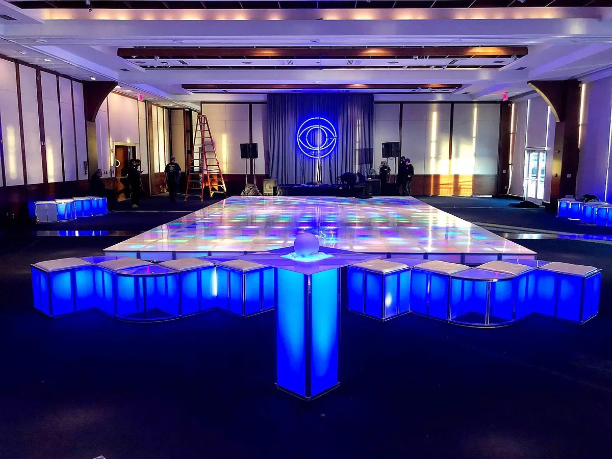 Large LED dance floor and illuminated cube runway built with T3