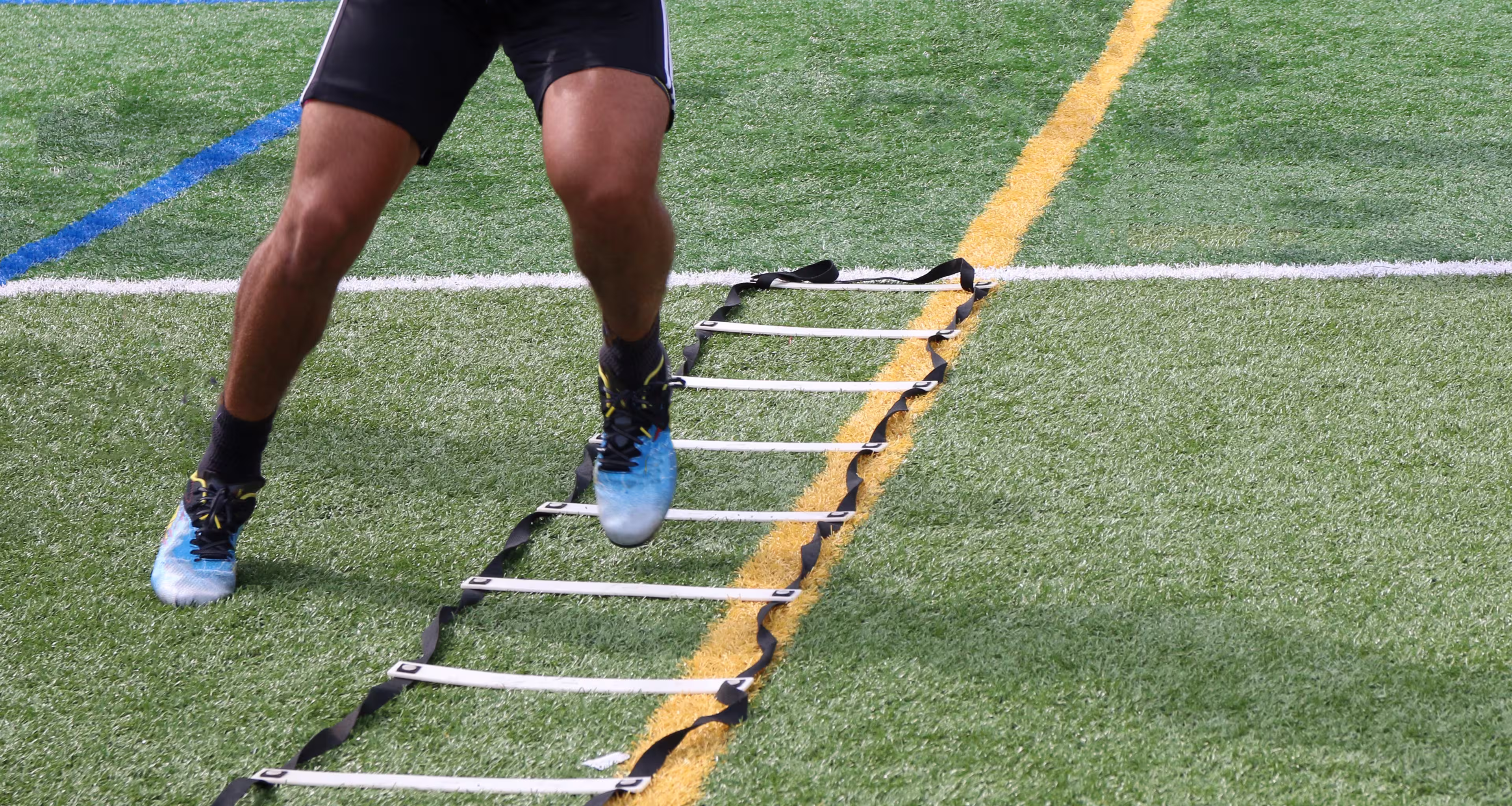 Football player practicing footwork