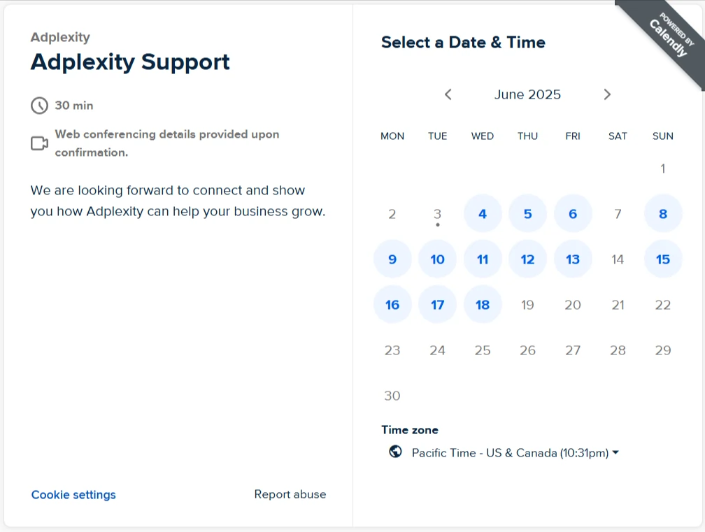 Adplexity Support - Calendly