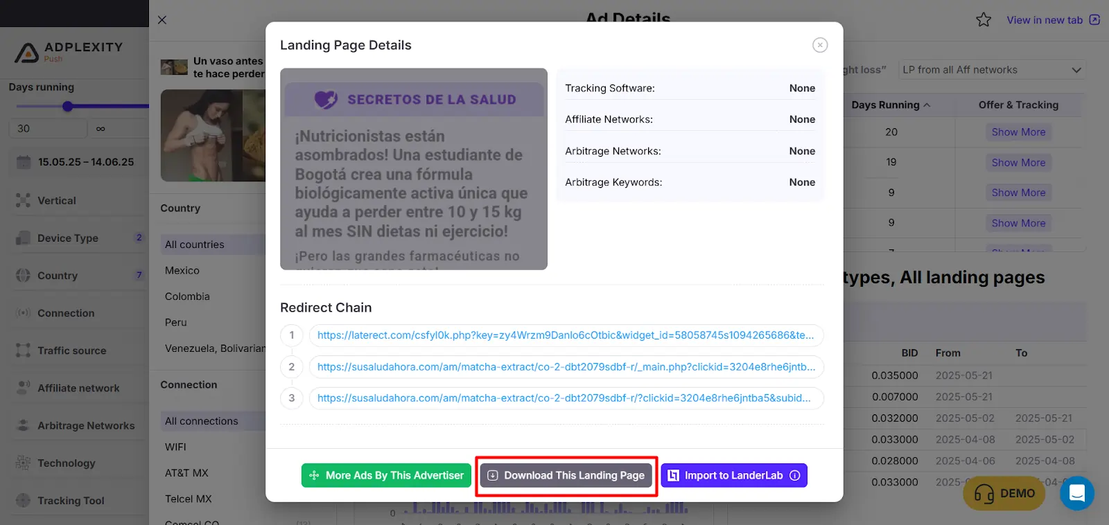 Downloading and Analysing Landing Pages of Winning Campaigns with AdPlexity Push