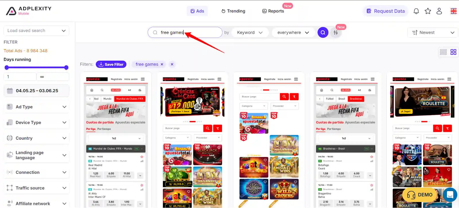 Set Your Gaming-Specific Filters to to Find Gaming Ads with Adplexity Mobile