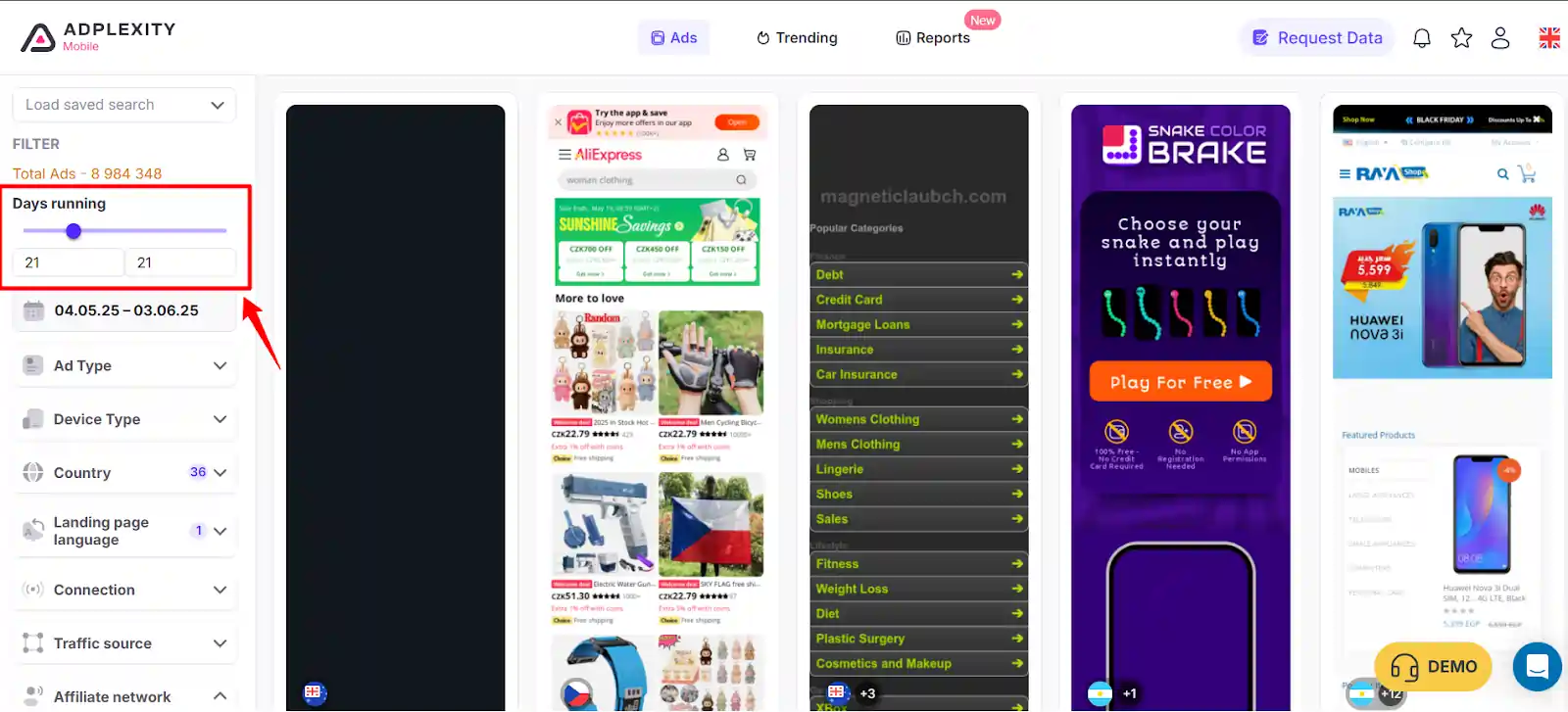 Examine Gaming Campaign Duration and Volume with Adplexity Mobile