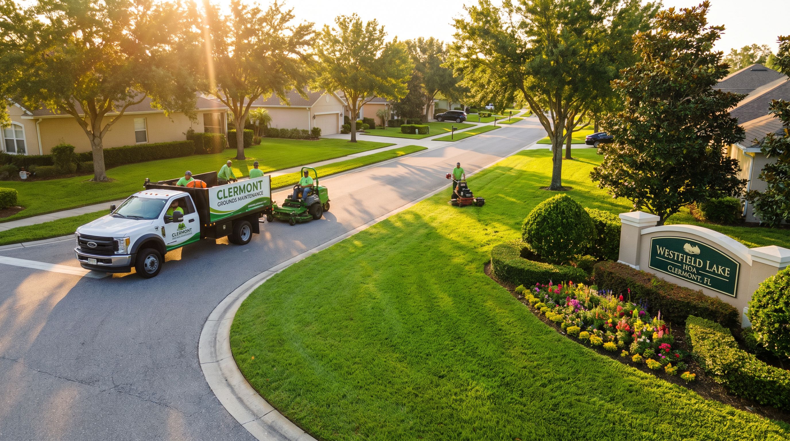 Professional HOA landscaping and lawn maintenance in a Clermont Florida residential community