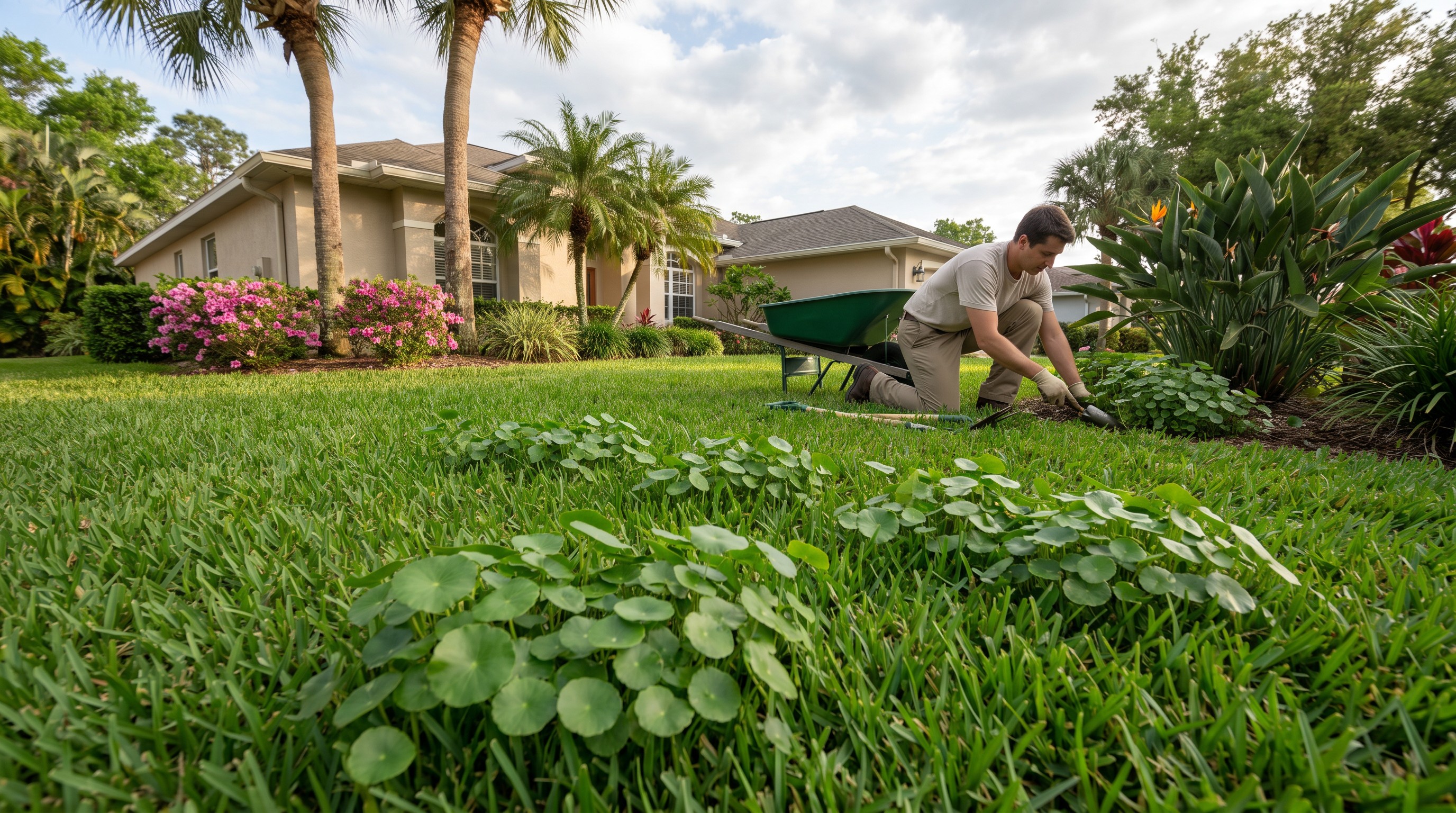 Dollar weed florida patch spreading through St. Augustine lawn in Central Florida