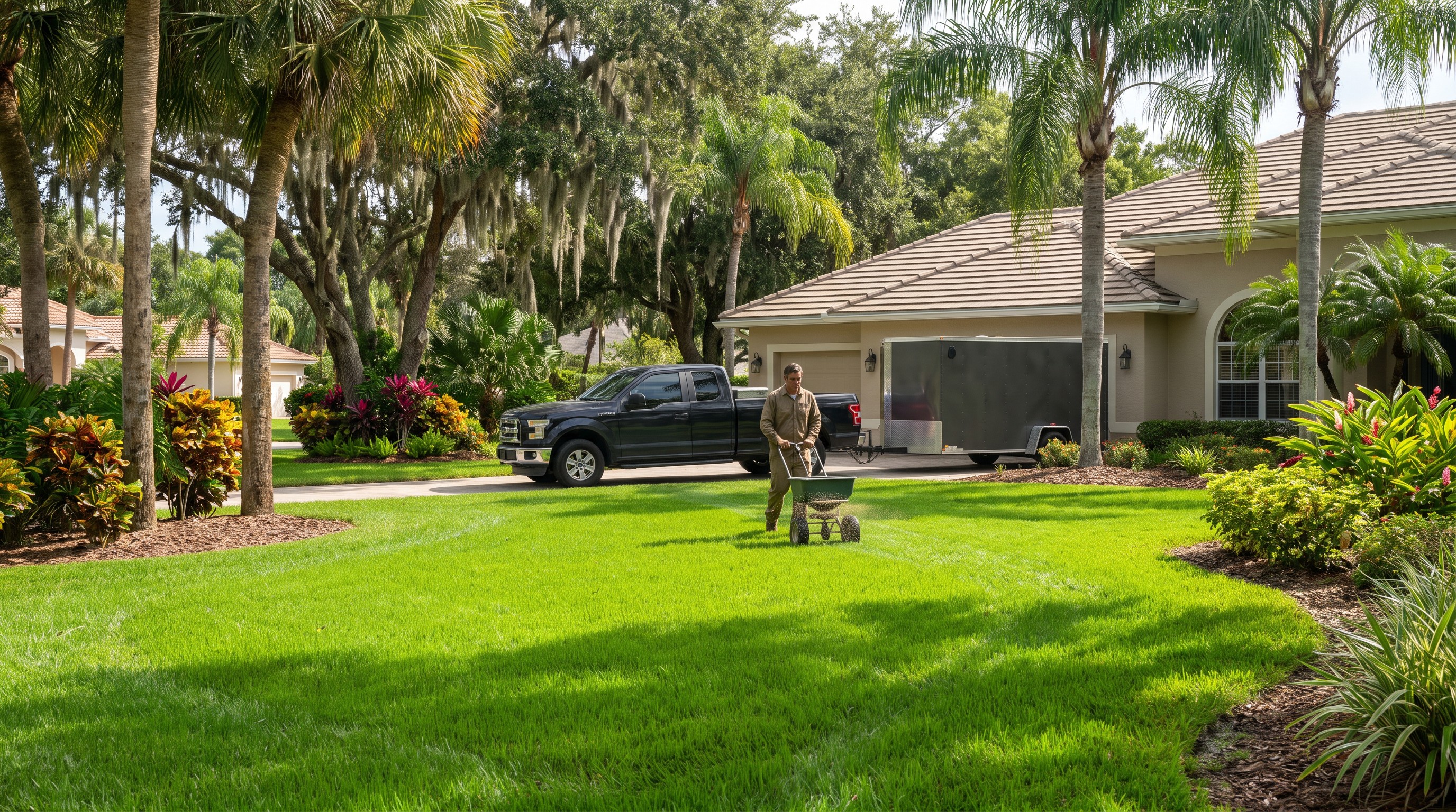 Winter rye grass overseeding florida lawn showing green turf over dormant St. Augustine grass
