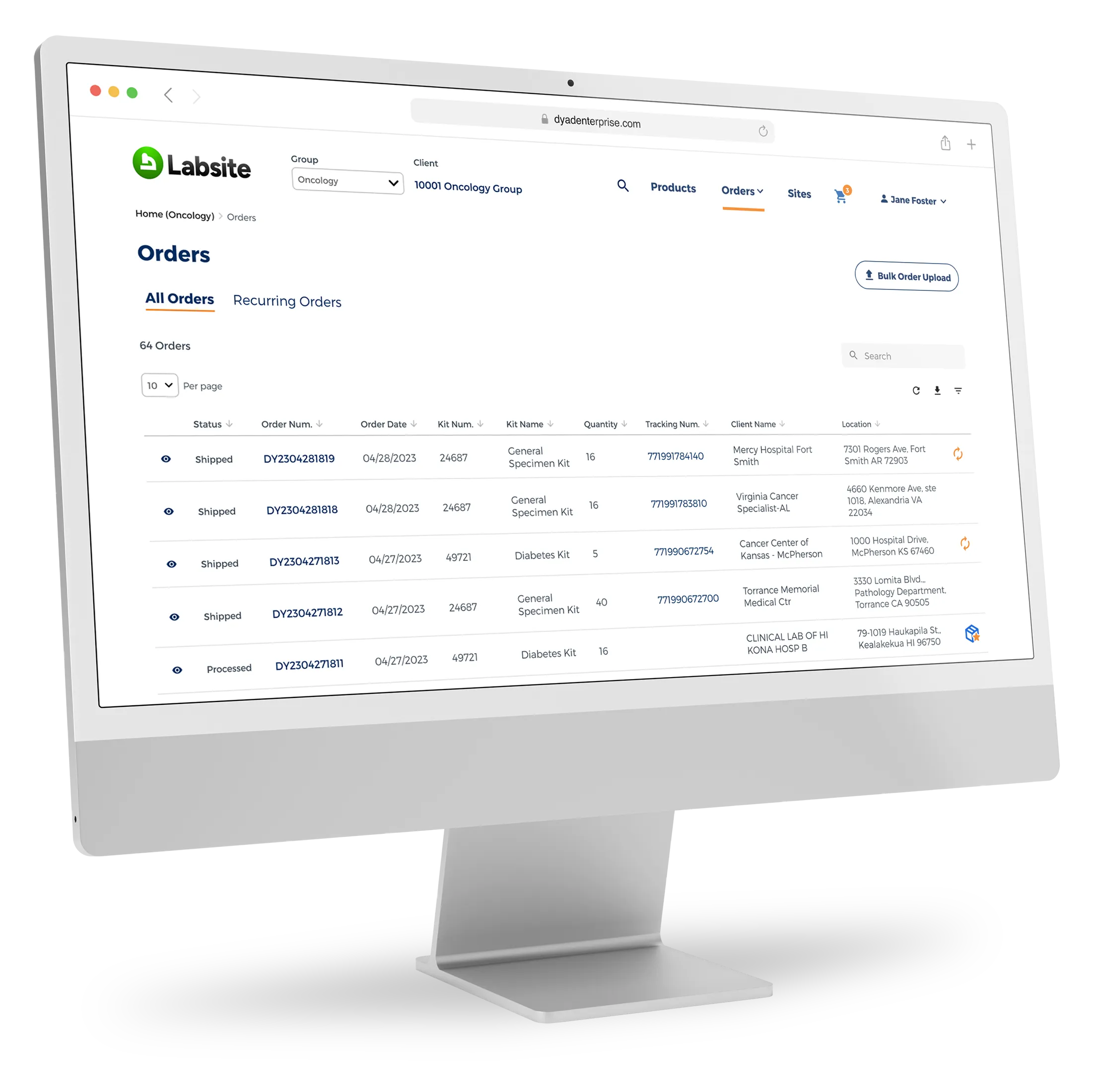 A screenshot of the DYAD B2B Ordering Portal as presented on a large computer monitor.