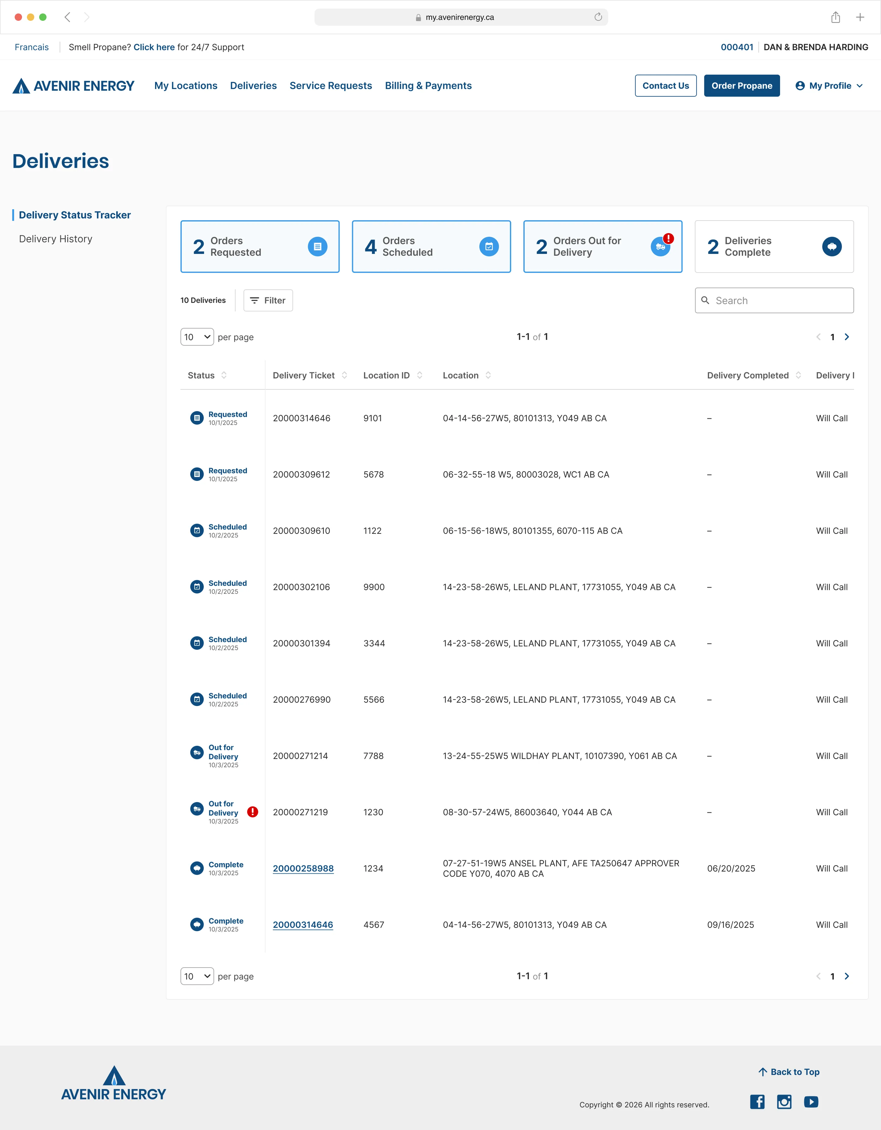 A screen from the Avenir Energy customer portal.