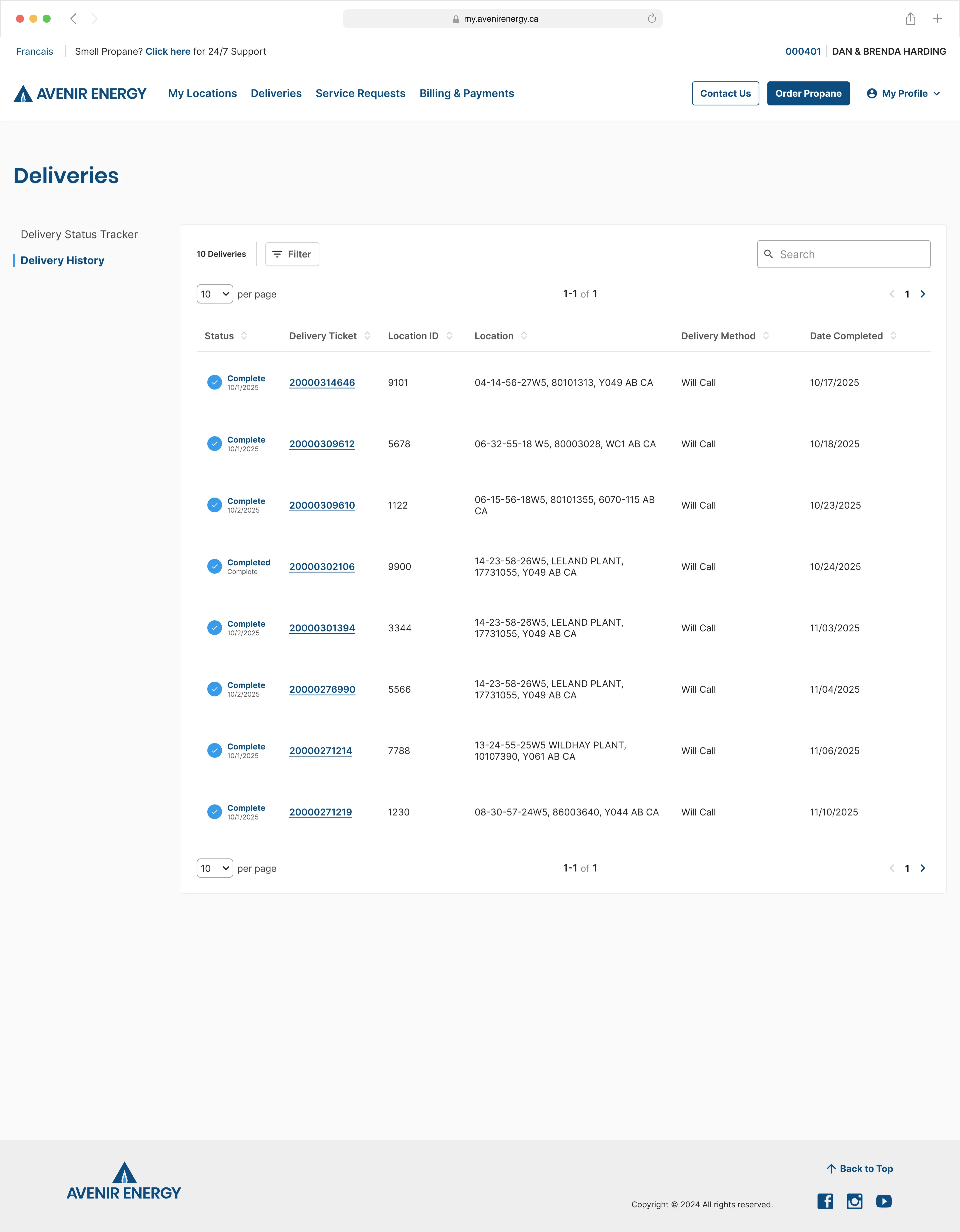 A screen from the Avenir Energy customer portal.