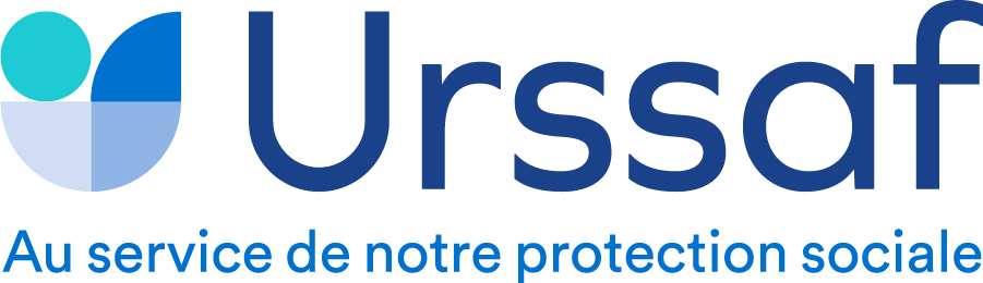 Logo de l'Urssaf avec le texte Au service de notre protection sociale.