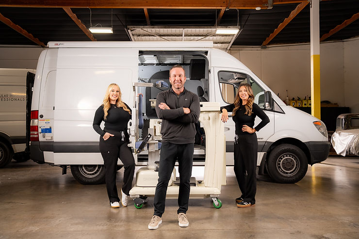 VIP Imaging clinical team standing with their mobile nuclear imaging van and portable cardiac imaging equipment