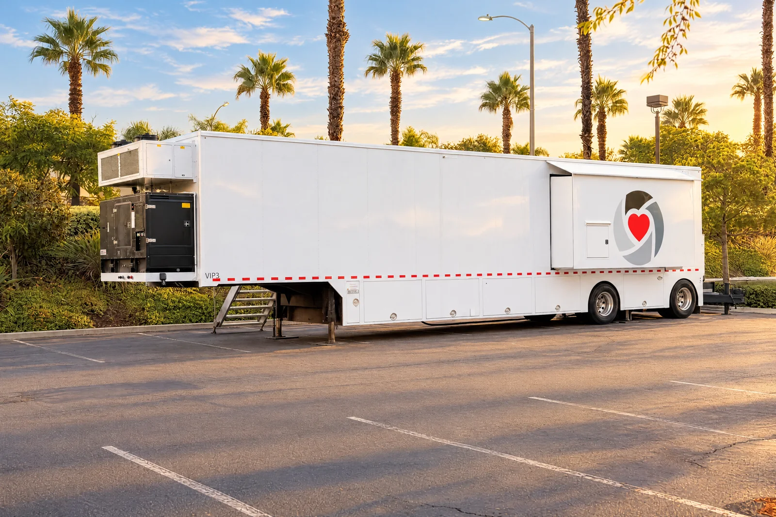 VIP Imaging mobile PET/CT trailer parked at a medical office lot