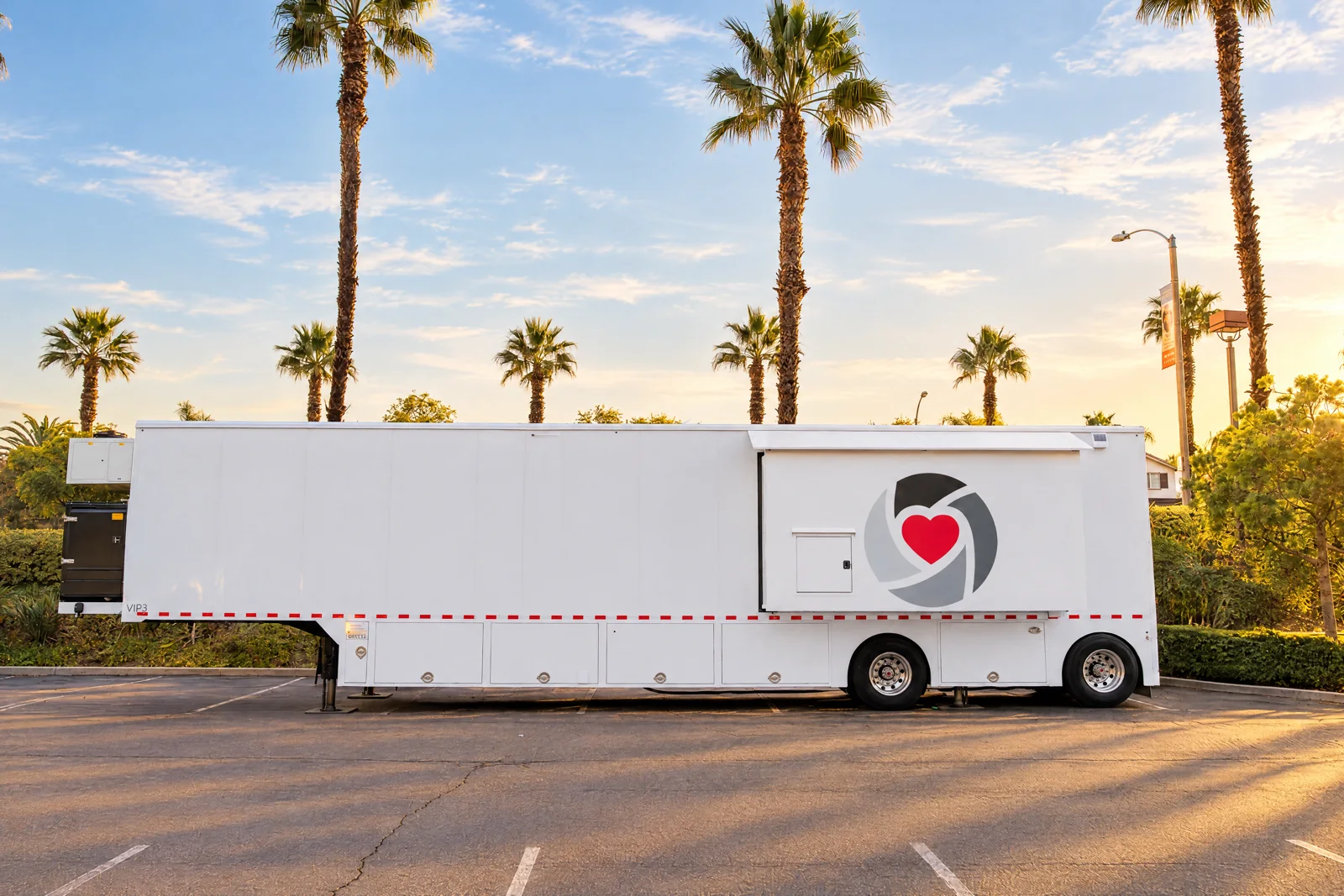 VIP Imaging mobile PET/CT trailer parked at an Orange County medical office