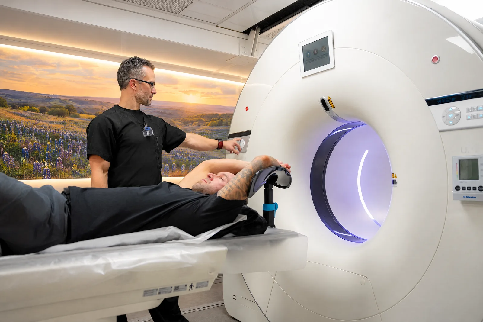 VIP Imaging technologist positioning a patient on the cardiac PET/CT scanner