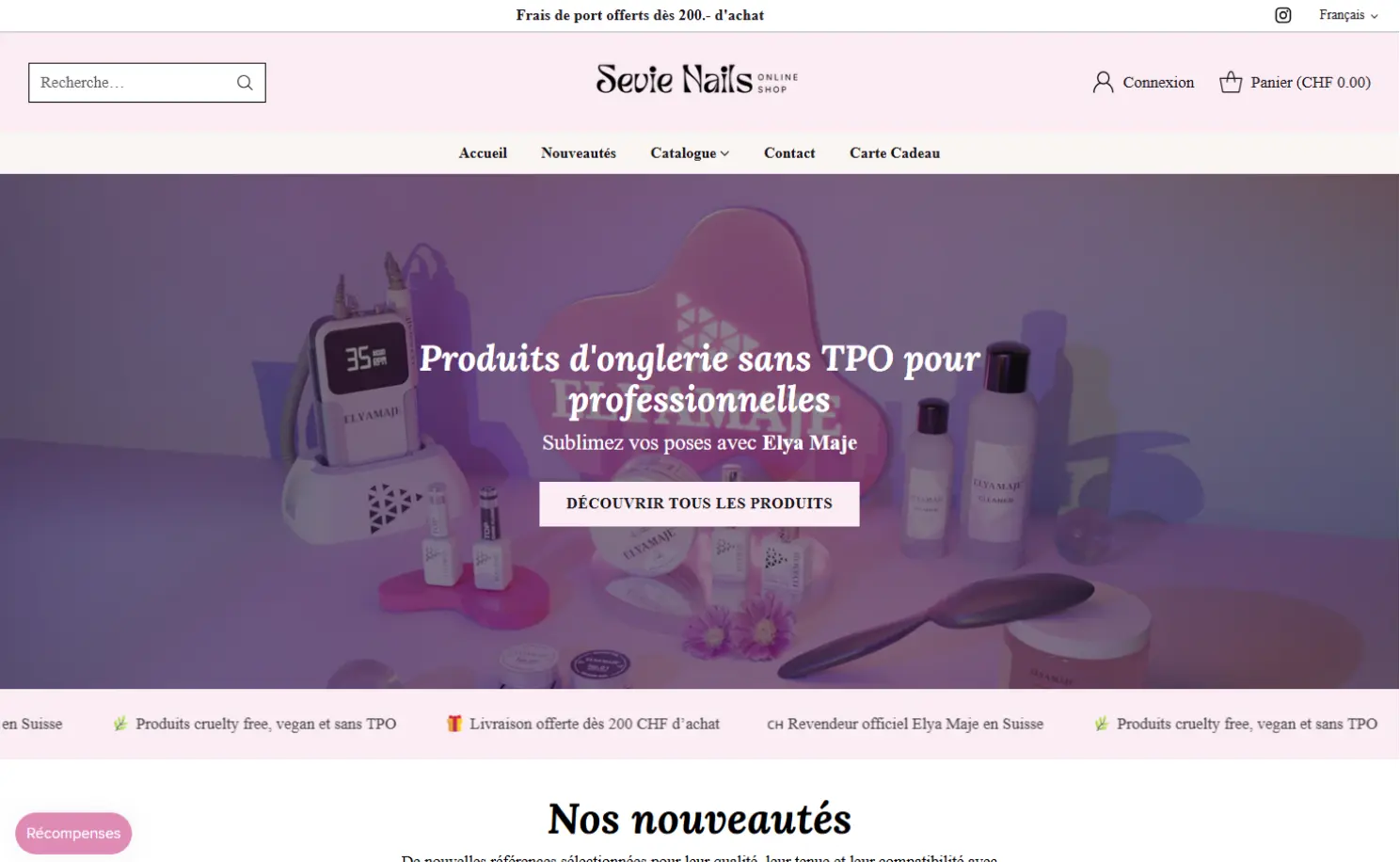 Aperçu du site Shopify Sevie Nails Shop, fournitures d'onglerie professionnelles
