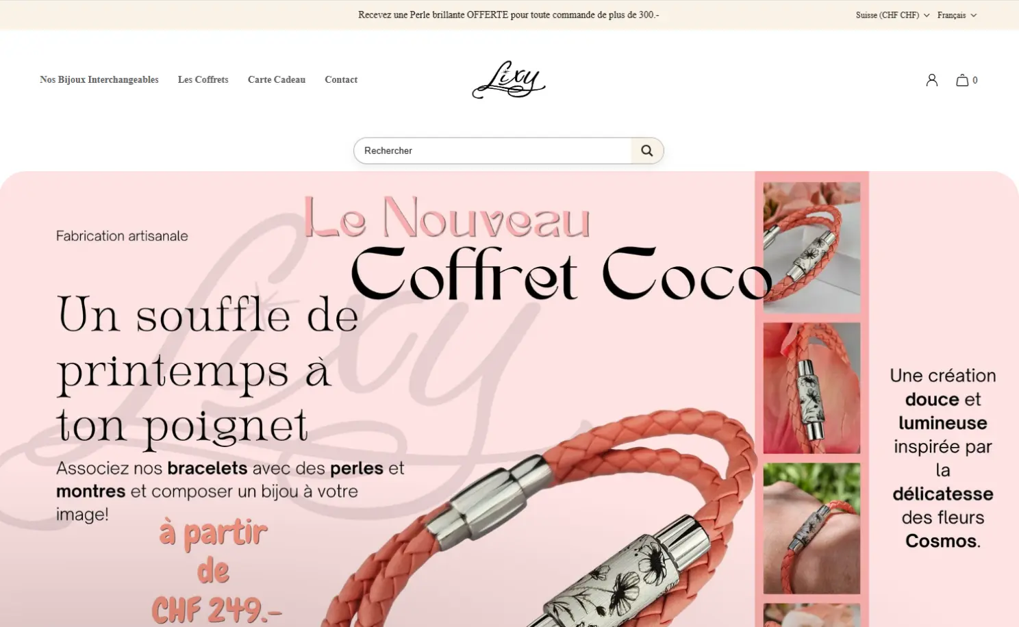 Aperçu du site Shopify Lixy, bijoux et montres interchangeables