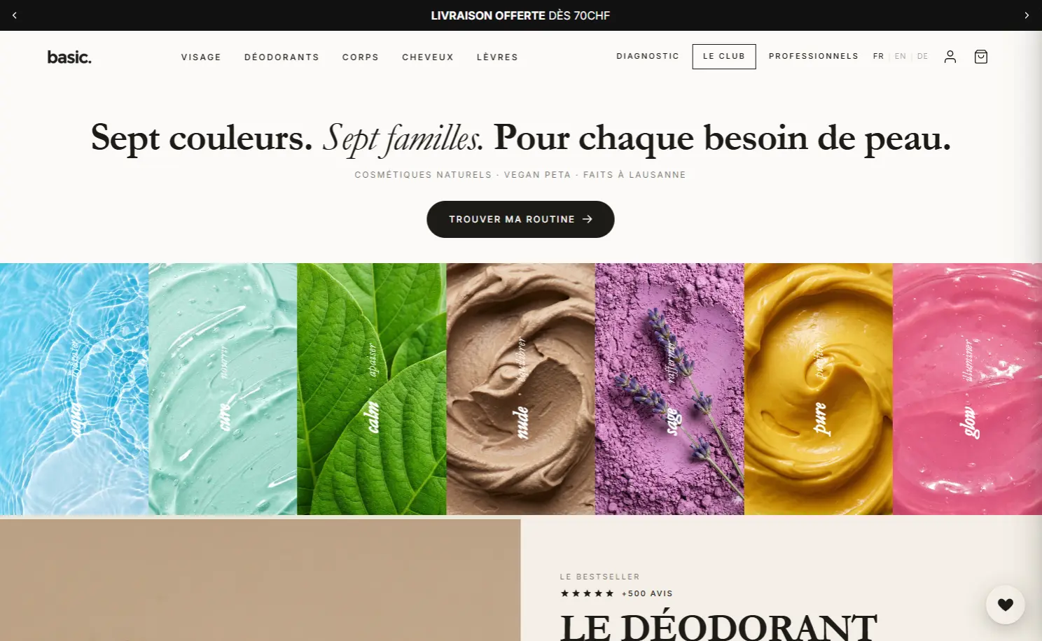 Aperçu du site Shopify Basic, cosmétiques naturels