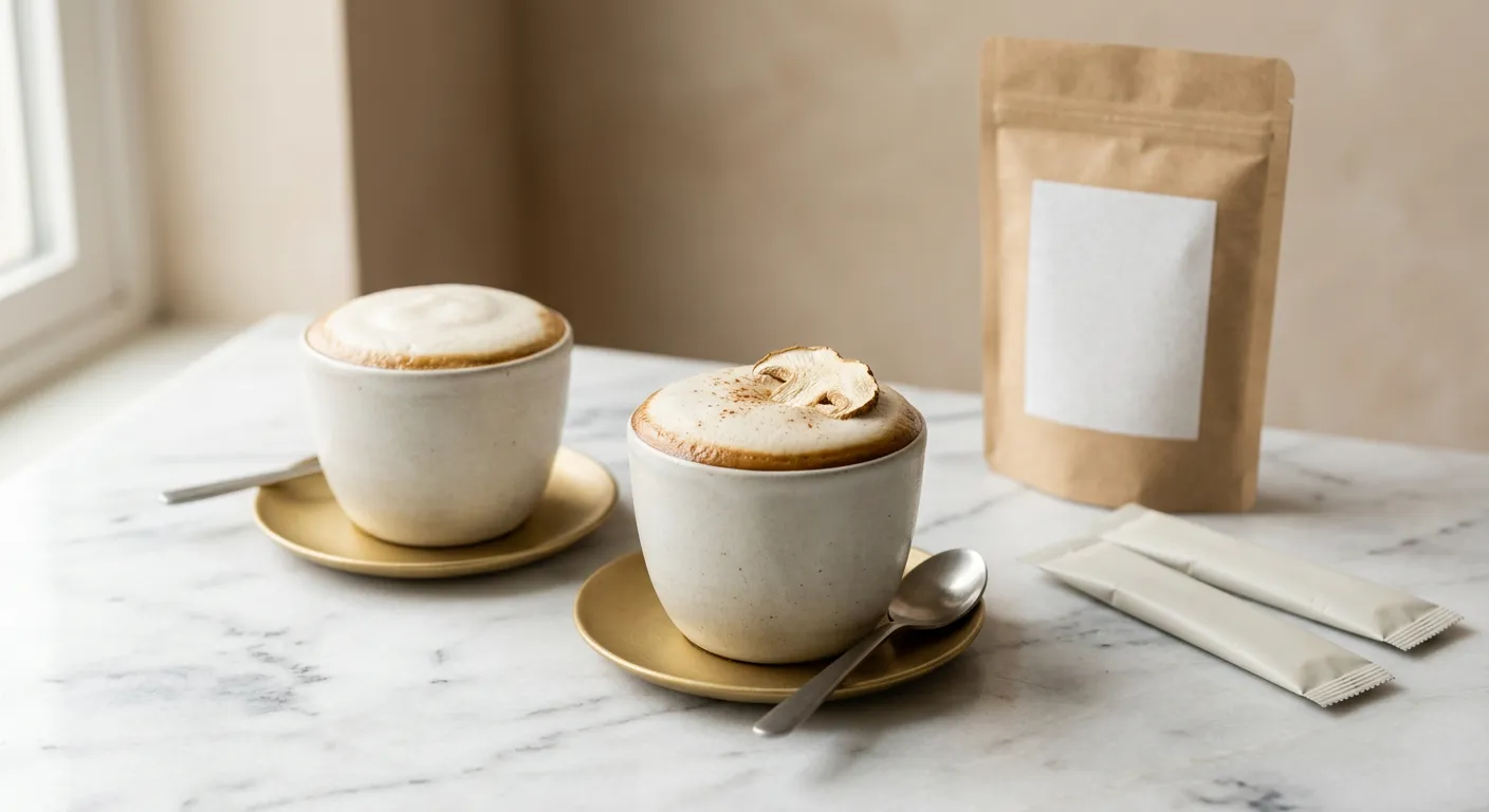 Mushroom coffee and functional mushroom latte