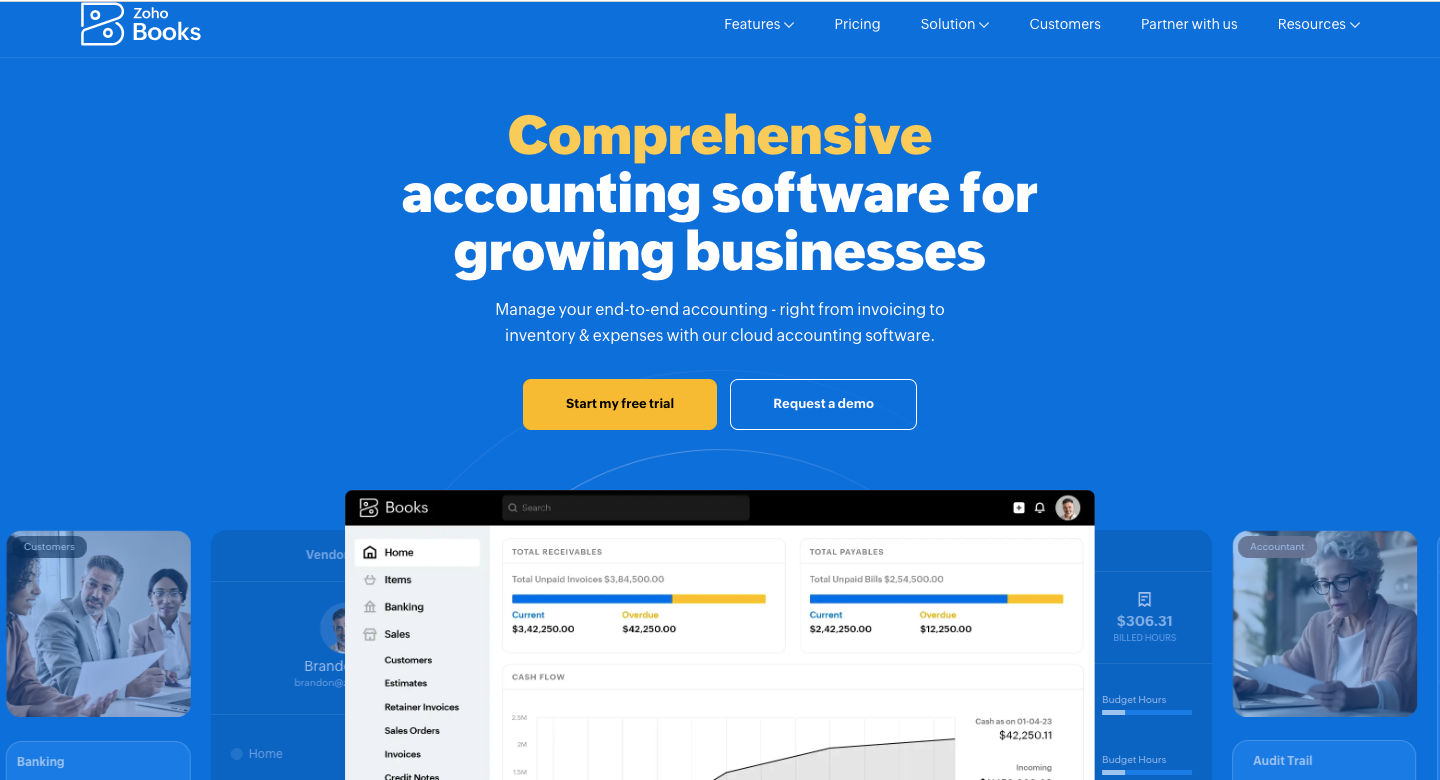 Zoho Books Home Page