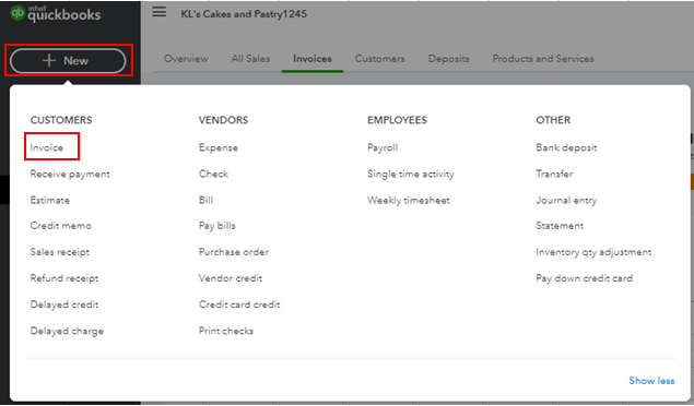 Creating New Invoices in QuickBooks