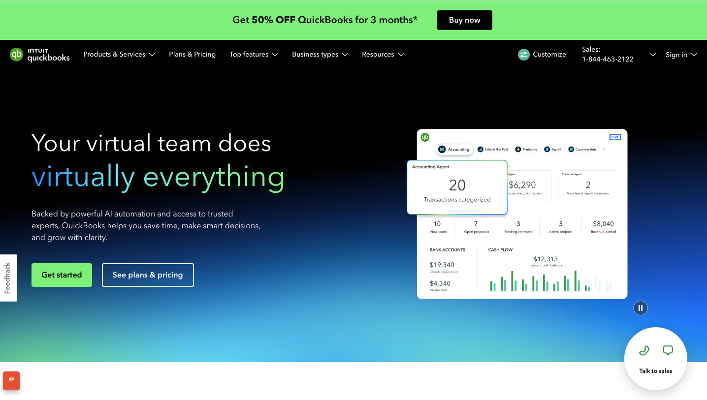 QuickBooks Online Home Page