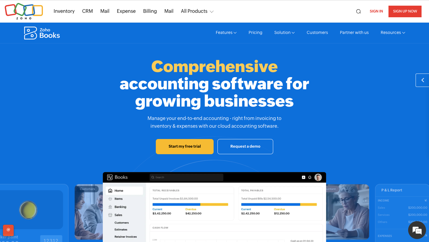 Zoho Books Home Page