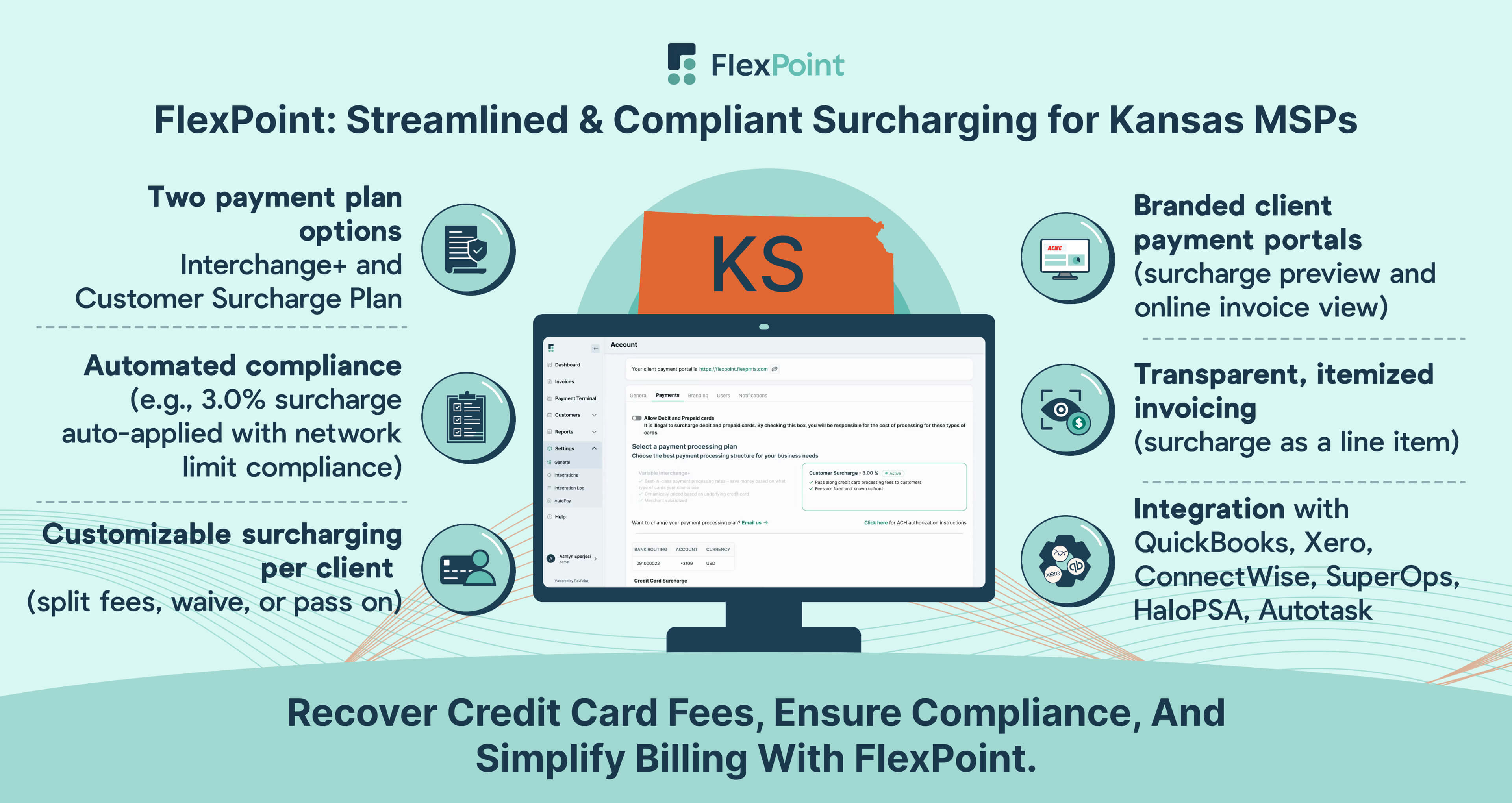 FlexPoint: Credit Card Surcharging for Kansas MSPs—compliant automation, flexible fee recovery, and transparent client billing.