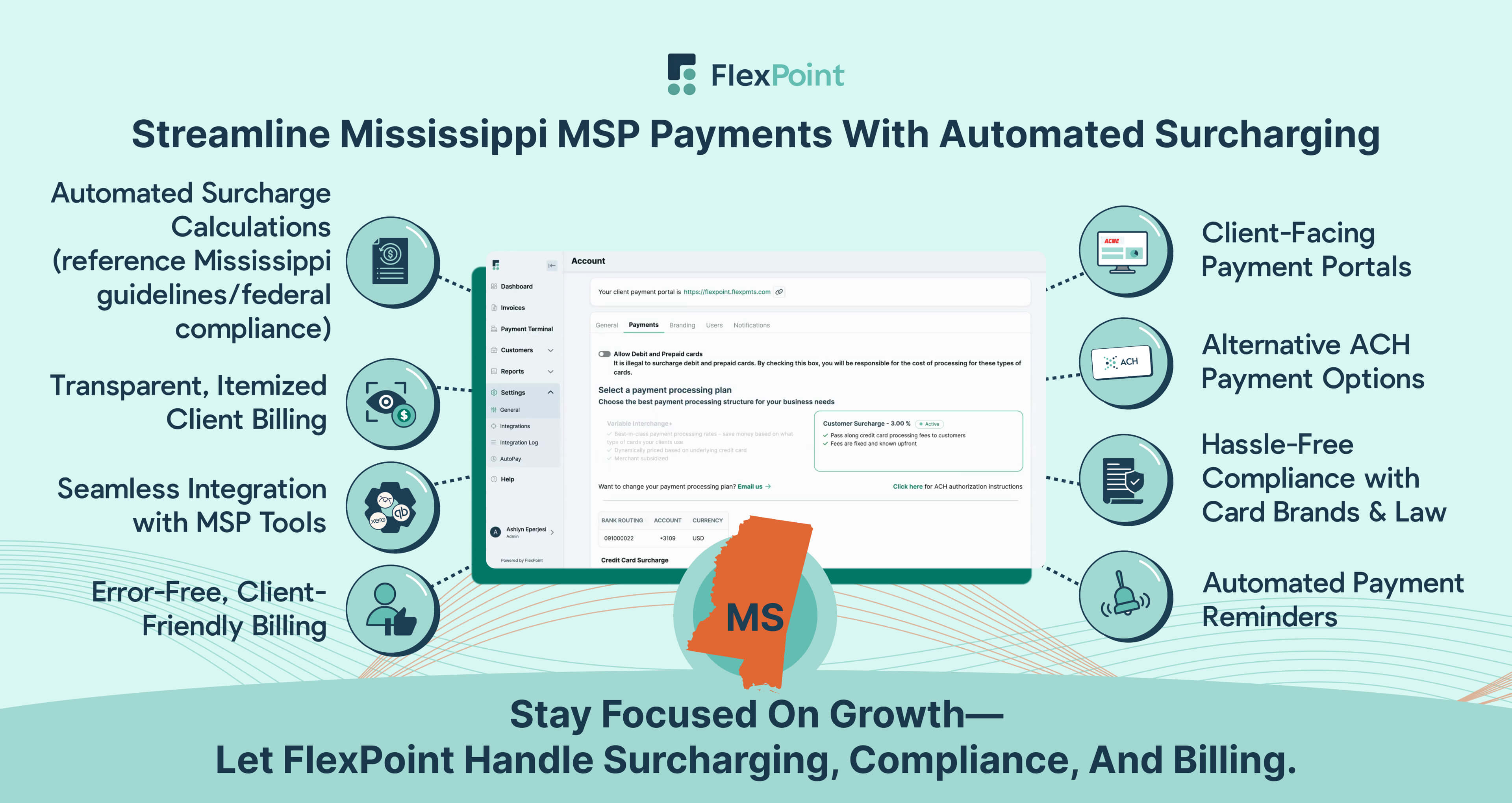 Streamline Mississippi MSP payments with automated surcharging, compliance, and transparent client communication.