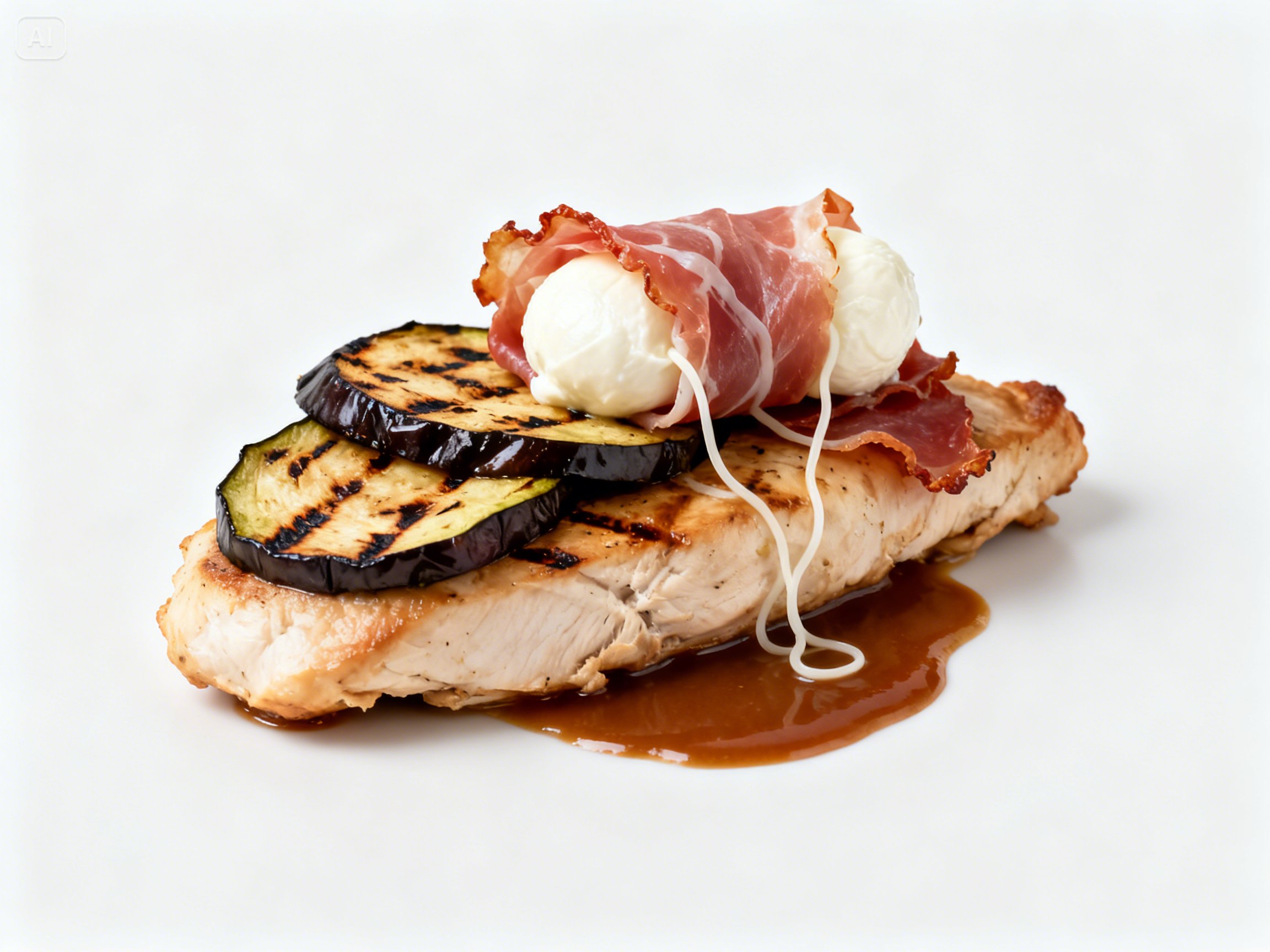 Chicken with Eggplant, Prosciutto & Mozzarella in Brown Sauce