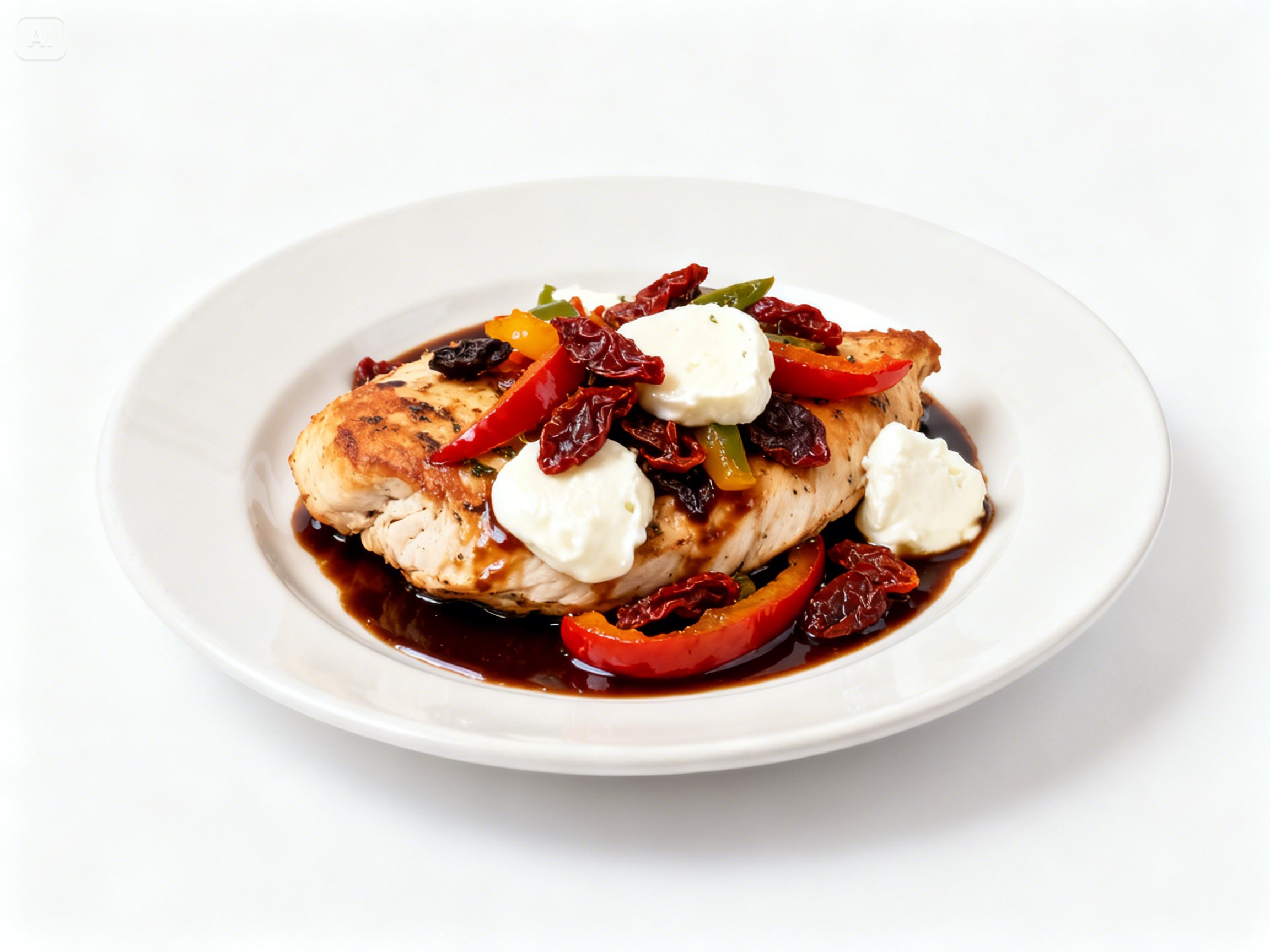 Chicken with Roasted Peppers, Sun-Dried Tomatoes & Mozzarella in Balsamic Sauce