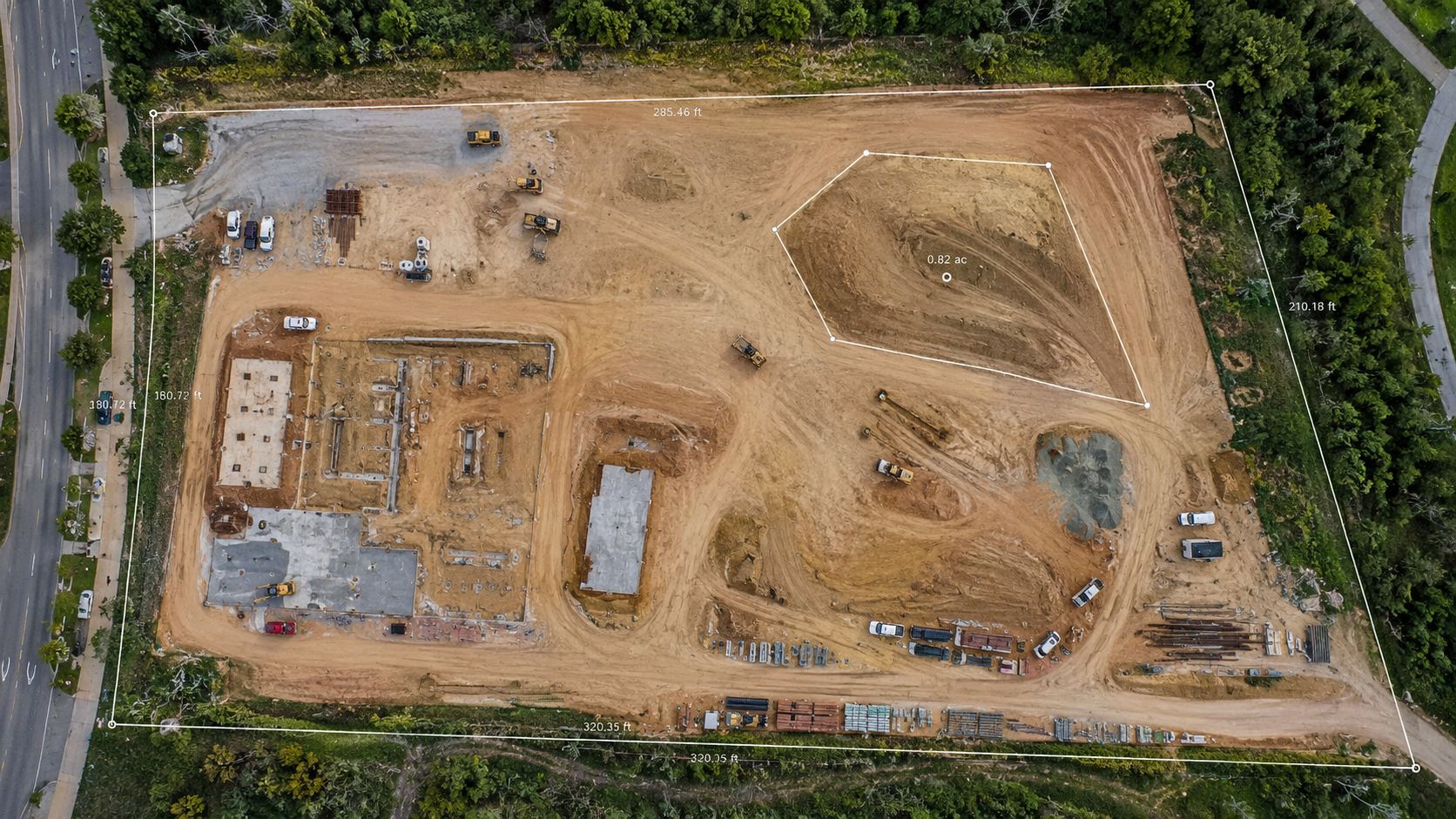 SkyGrid drone orthomosaic with boundary and area measurements — crisp, current, measurable
