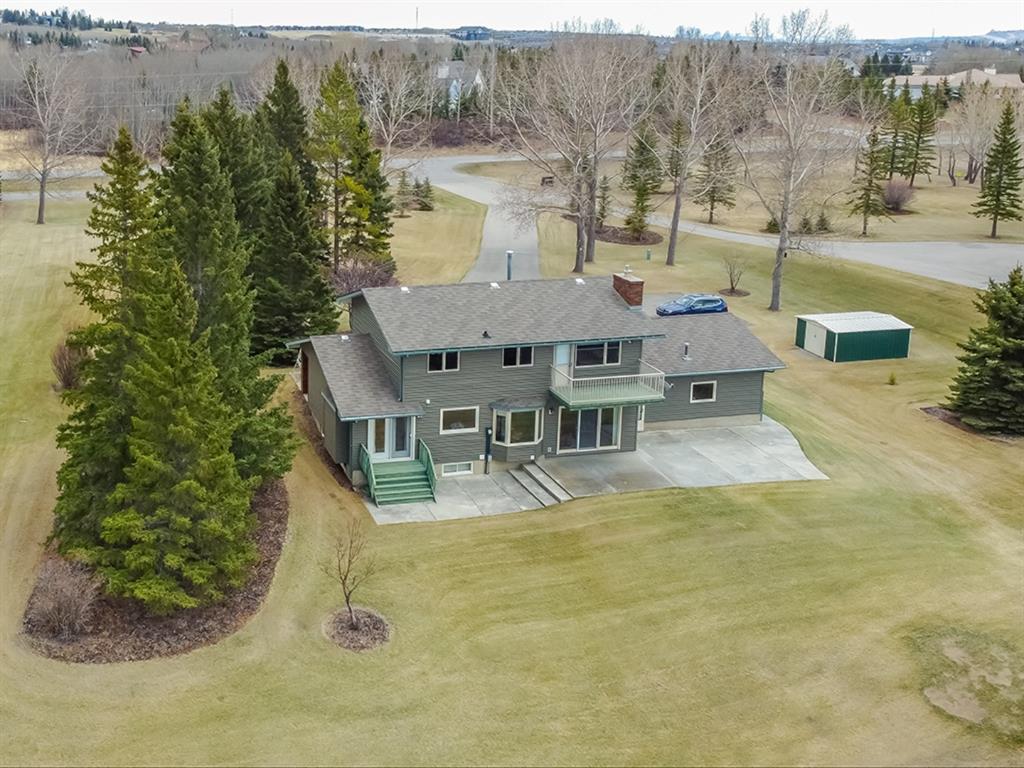Aerial drone view of the Bearspaw acreage property