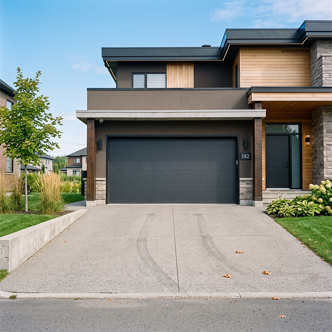 photograph of a smooth contemporary garage door pathway