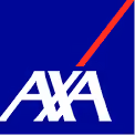 AXA company logo in white on a blue background with a red diagonal line