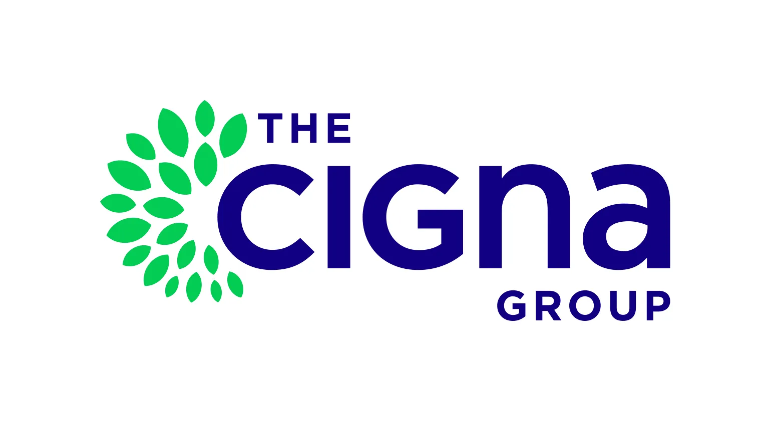 The Cigna Group logo with green leaf design and navy blue text.