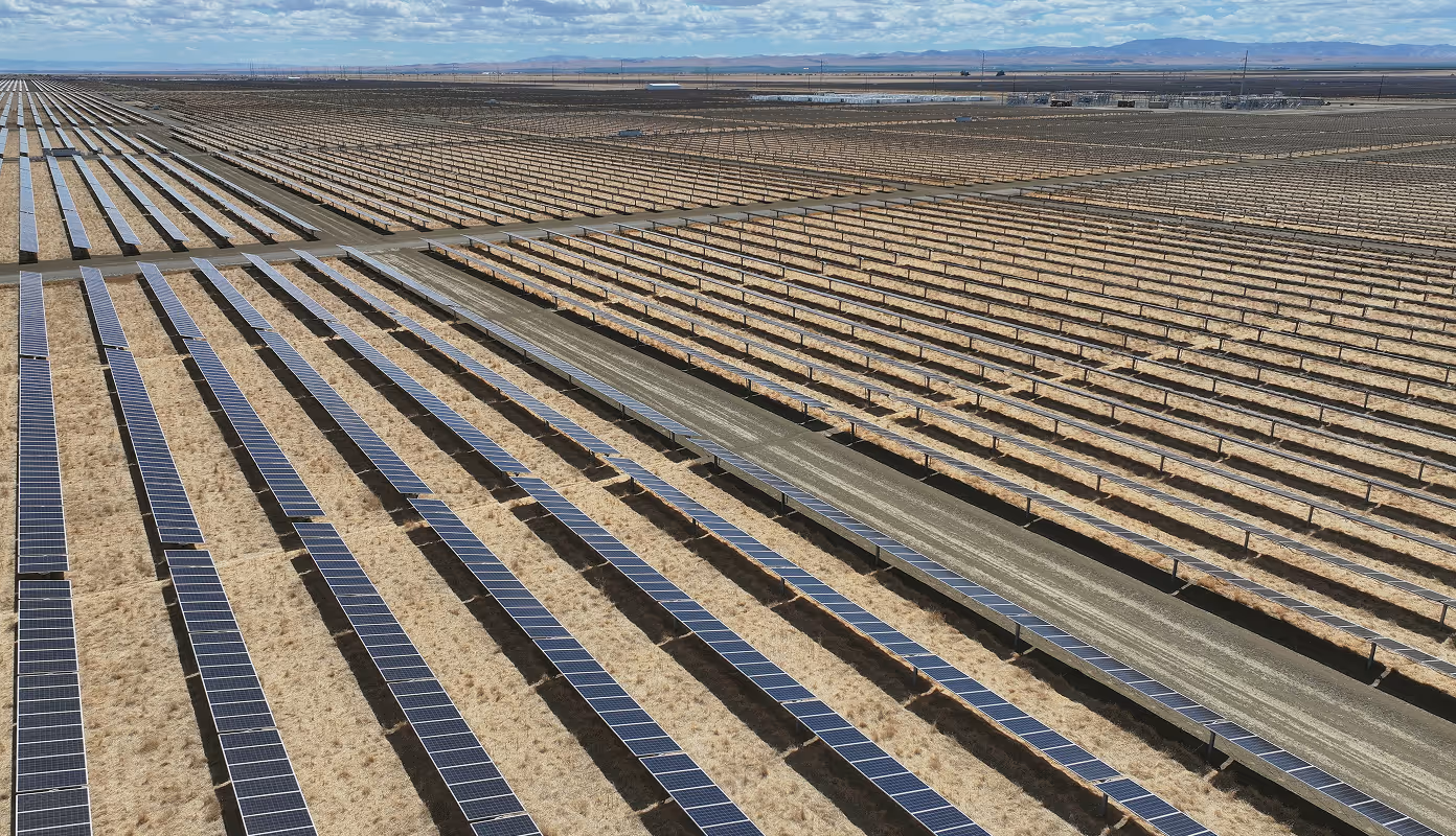 Solar panels on site at Permanent Power Company in San Joaquin Valley, California