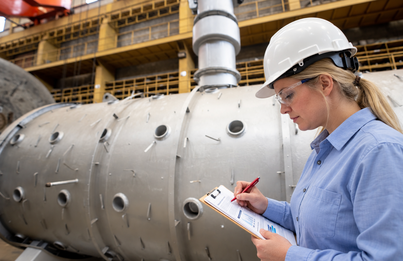 inspector checking pressure vessel report
