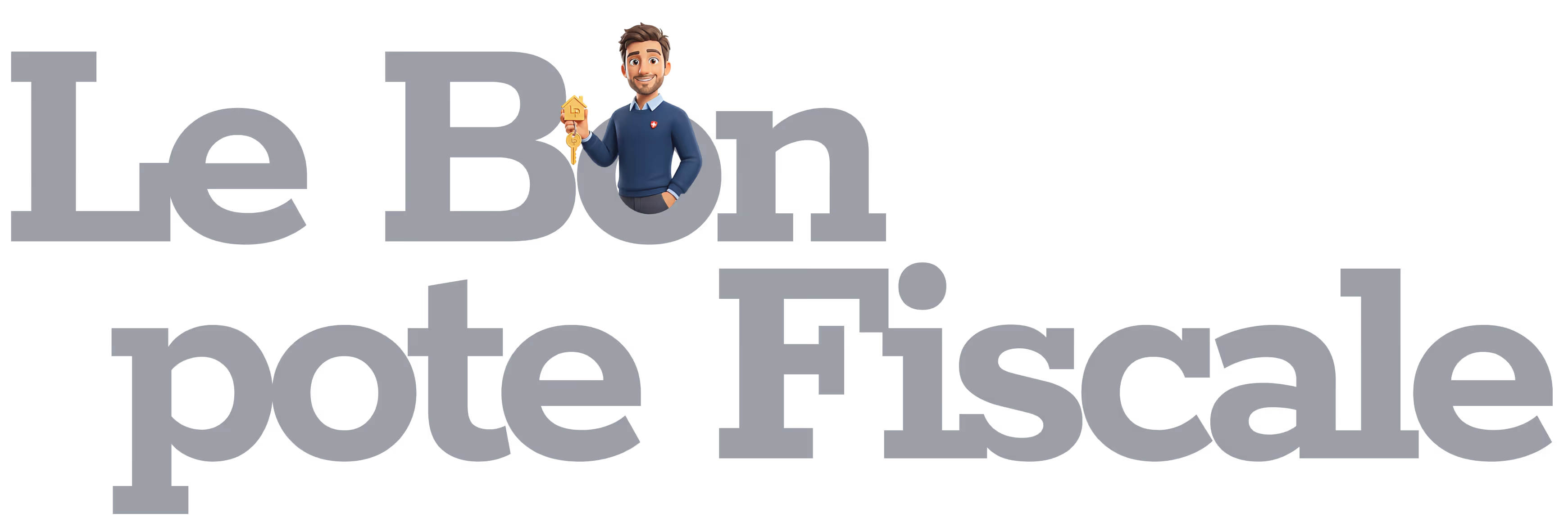 Logo text 'Le Bon pote Fiscale' with a cartoon man holding a golden house key integrated into the letter 'B'.