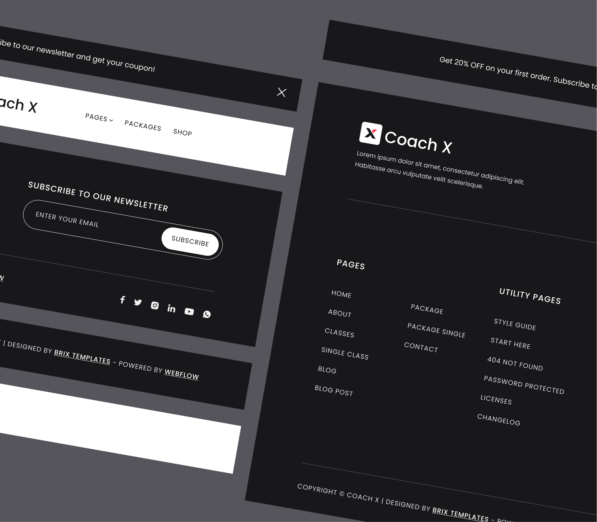 Coach X - 3 Headers and Footers - Fitness Webflow Template