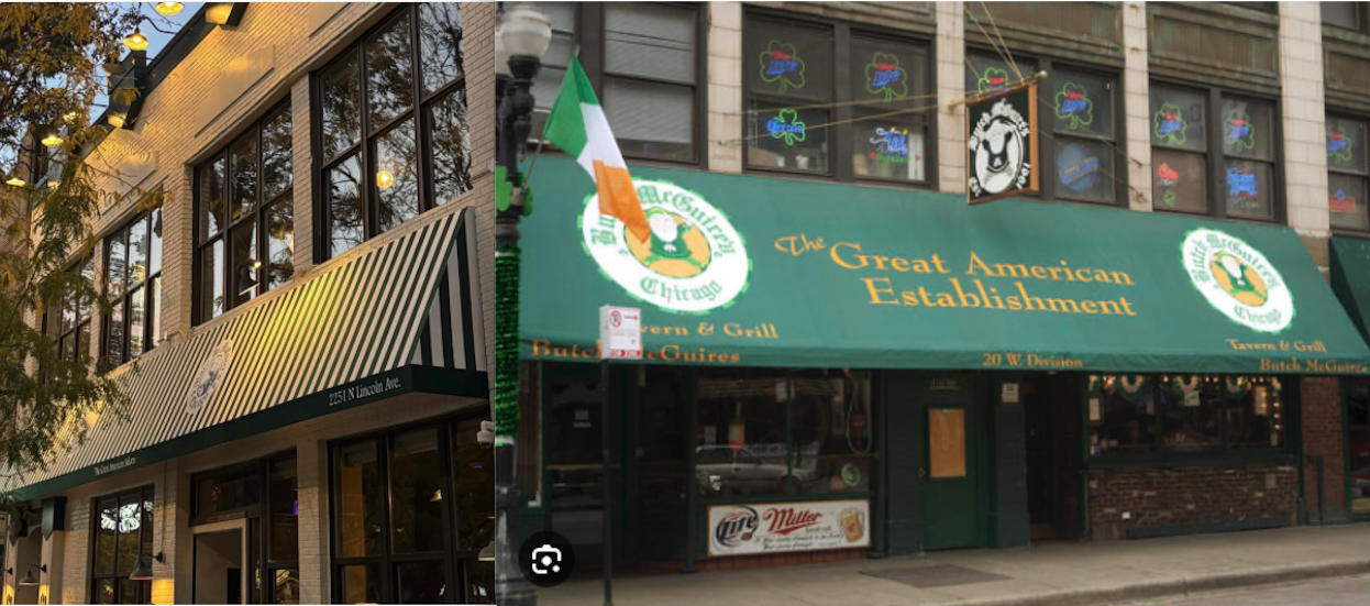 Mary Jo McGuire's and Butch McGuire's storefronts side by side on Division Street