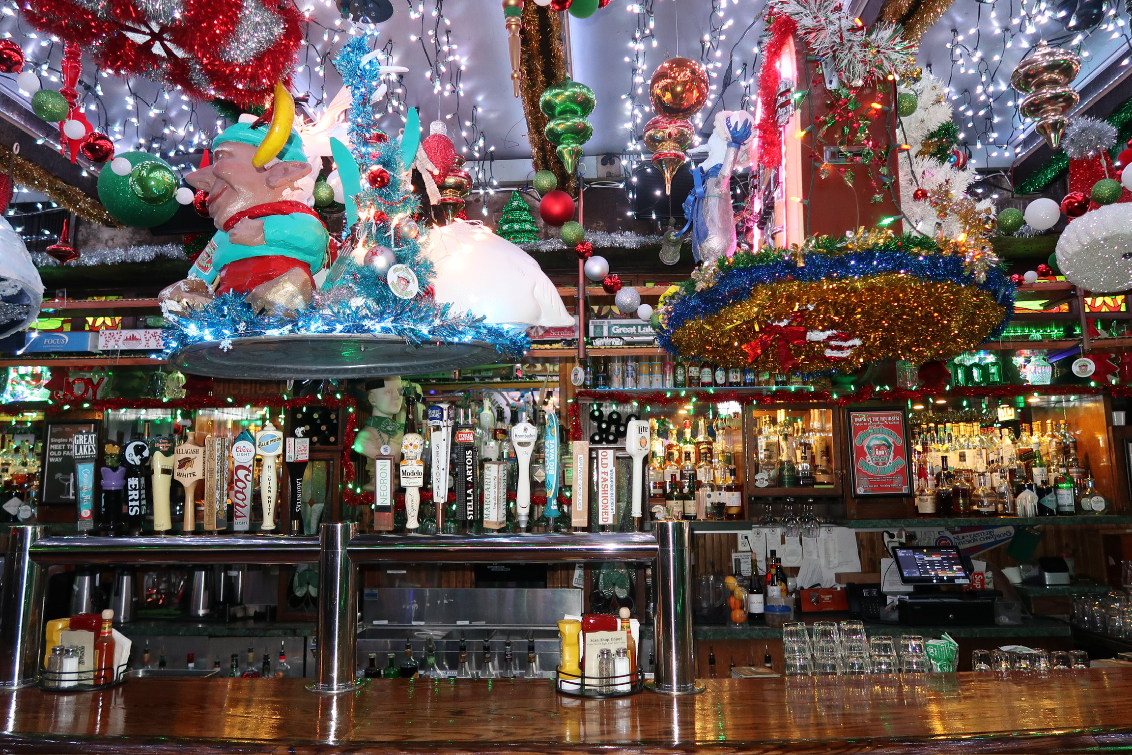 Christmas decor at Butch McGuire's bar