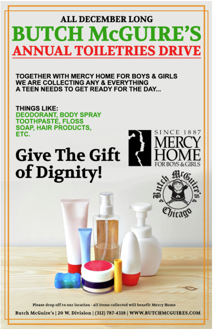 Butch McGuire's Annual Toiletries Drive flyer for Mercy Home for Boys & Girls
