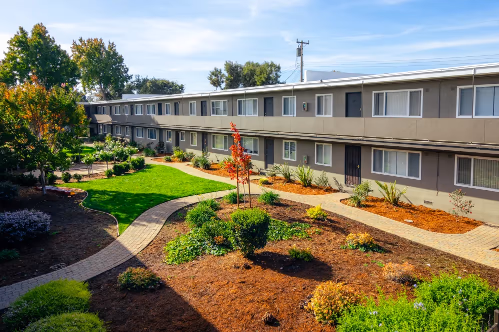 Apartment building and landscaping
