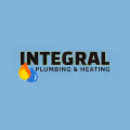 Integral Plumbing and Heating logo with flame icon on blue background.