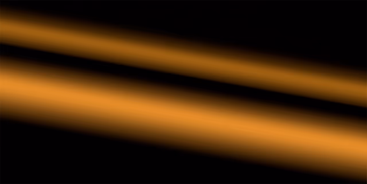Two parallel, diagonal orange light beams on a black background.