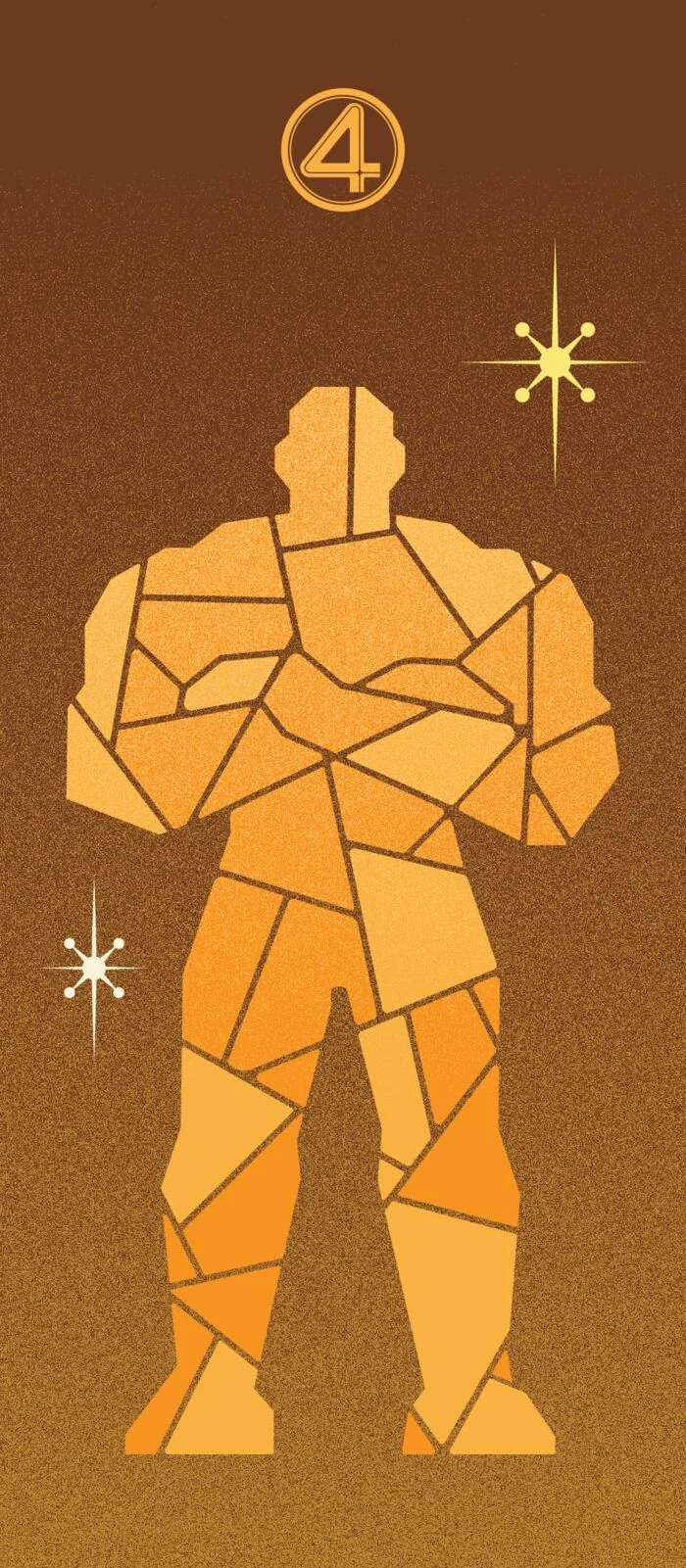 The Thing drawn as a flat figure inside a coloured panel, from the contents page of the book.